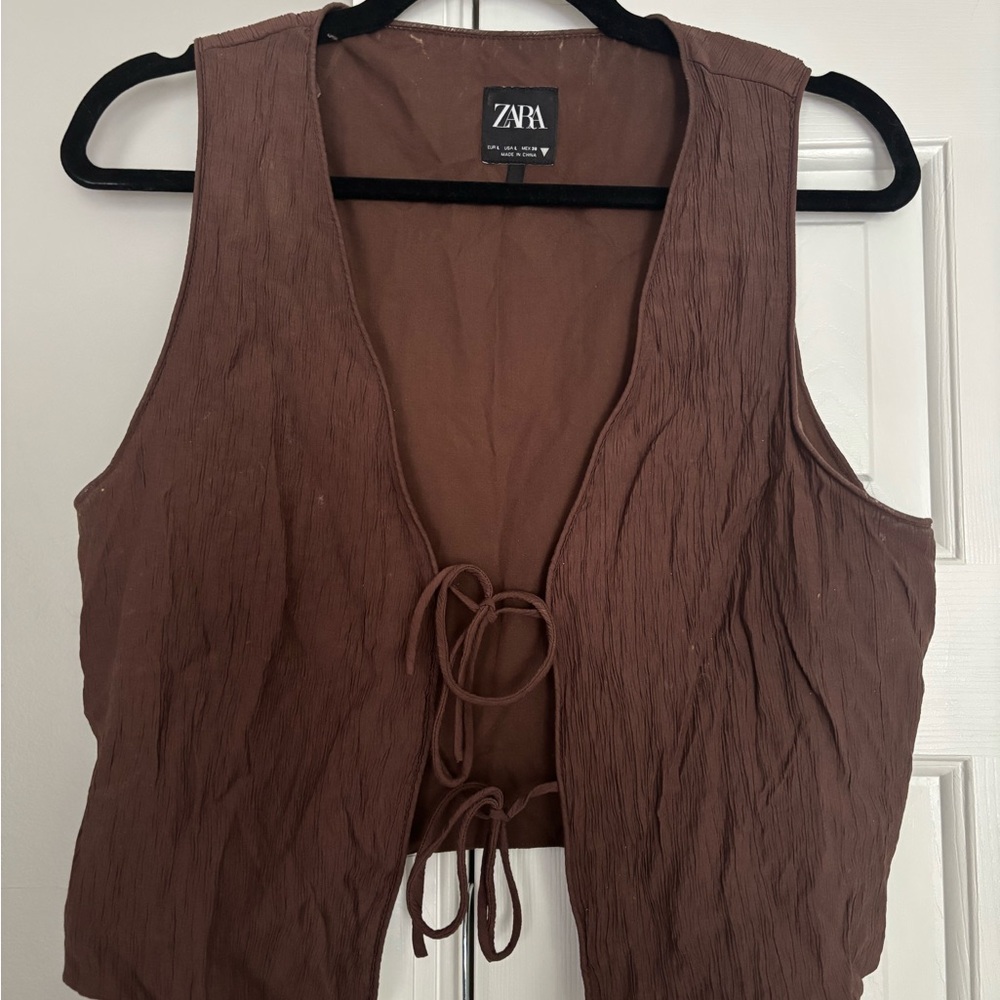 Zara Chocolate Brown Tie-Front Vest